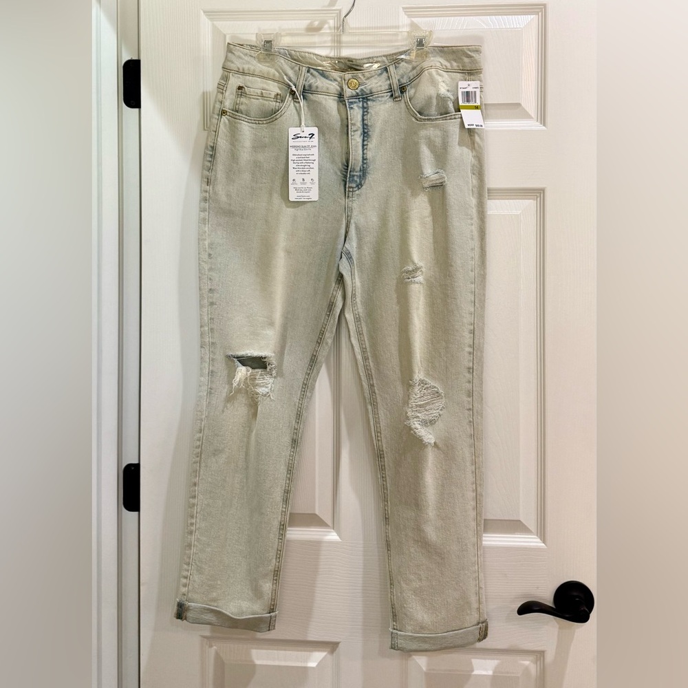 Seven7 Light Blue Distressed Ankle Jeans